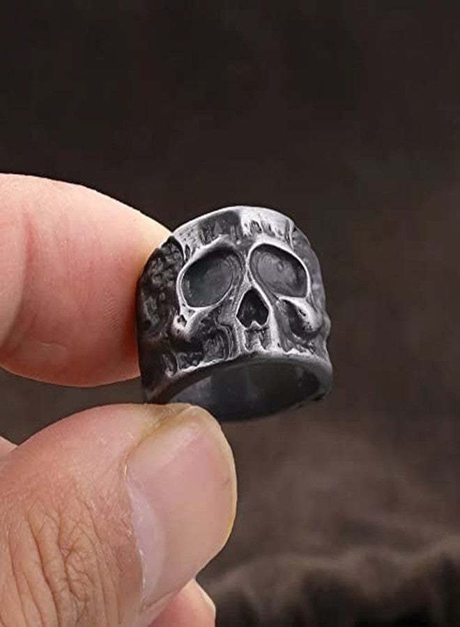 FORUBUS Skull Head Ring, Punk Skeleton Head Ring for Egirl Eboy, Gothic Statement Ring for Halloween Costume13 - Image 4